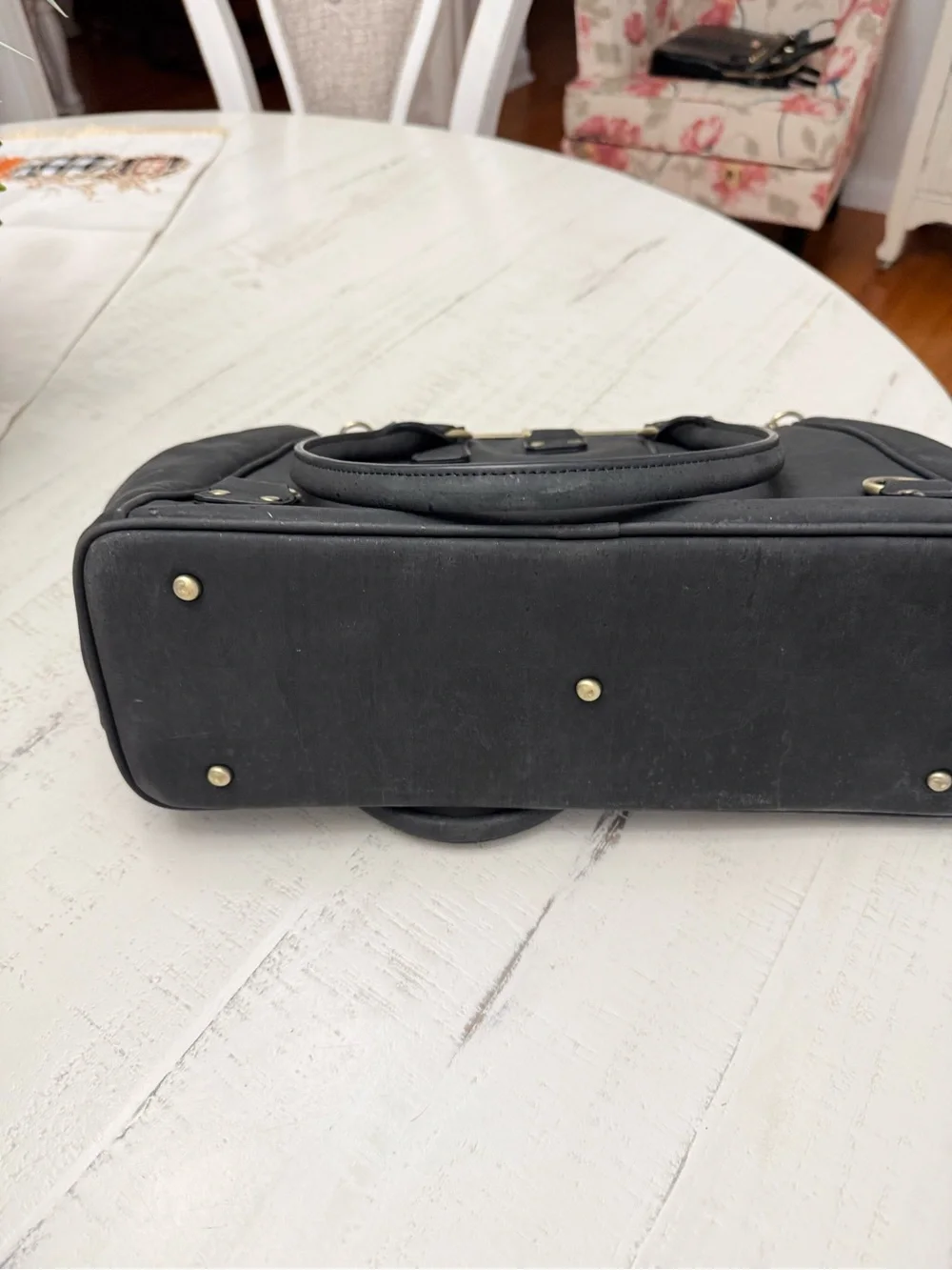 Black Satchel with Gold-Tone Hardware and Orange Interior